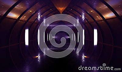 Spaceship corridor. Futuristic tunnel with light. Of Empty Sci Fi Futuristic Dark Room With Light Blue Lights Stock Photo