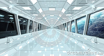 Spaceship corridor with view on the planet Earth 3D rendering elements of this image furnished by NASA Stock Photo