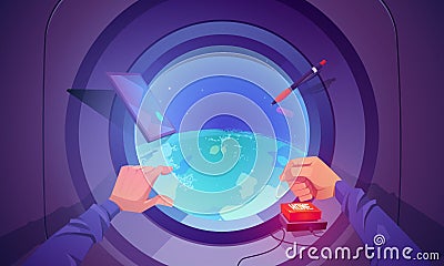 Spaceship with Earth view through porthole Vector Illustration