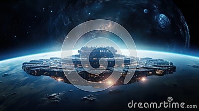 a spaceship floating in the space generative AI Stock Photo