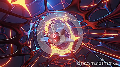 Spaceship flying through organic molecules floating in space Stock Photo