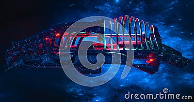 Spaceship with galaxy background futuristic spaceship Alien spaceship advanced species UFO concept Stock Photo