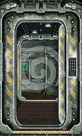 Spaceship hatch and corridor background Stock Photo