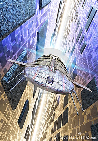 Spaceship and hyperspace Stock Photo