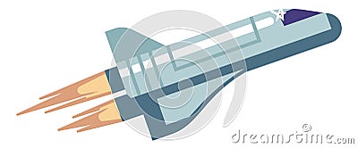 Spaceship icon. Rocket flight. Cartoon futuristic spacecraft Vector Illustration