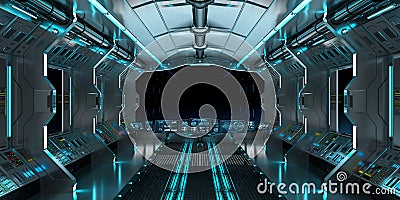 Spaceship interior with view on black window 3D rendering Stock Photo