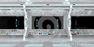 Spaceship interior with view on black window 3D rendering Stock Photo