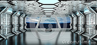 Spaceship interior with view on the planet Earth 3D rendering elements of this image furnished by NASA Stock Photo