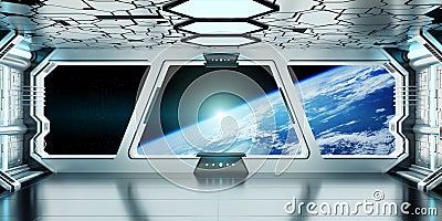 Spaceship interior with view on the planet Earth 3D rendering elements of this image furnished by NASA Stock Photo