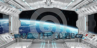 Spaceship interior with view on the planet Earth 3D rendering elements of this image furnished by NASA Stock Photo