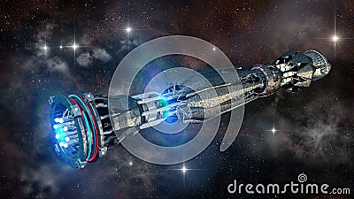 Spaceship in interstellar travel Stock Photo