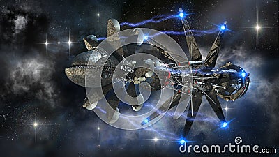 Spaceship in interstellar travel Stock Photo