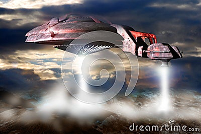 Spaceship landing Stock Photo