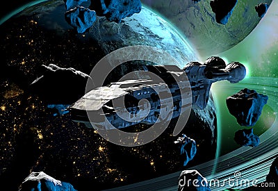 Spaceship leaving its planet Stock Photo