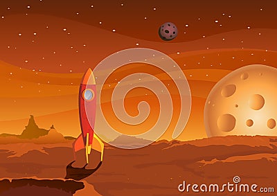 Spaceship-on-martian-landscape Vector Illustration