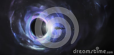 Spaceship near the black hole, 3d illustration Cartoon Illustration