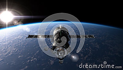 Spaceship on the orbit Stock Photo