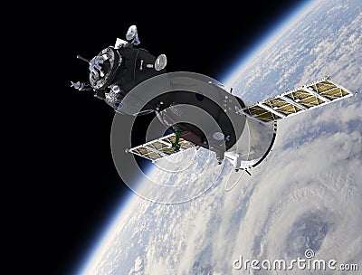 Spaceship on the orbit Stock Photo