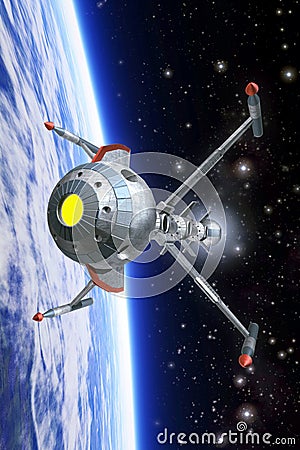 Spaceship in orbit Stock Photo
