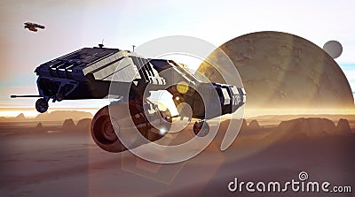 Spaceship and planet Stock Photo