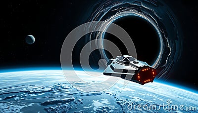 Spaceship portal space travel, interstellar journey, cosmic portal, sci-fi, spaceship Generative AI Stock Photo