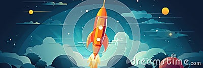 Spaceship rocket flies in space Cartoon Illustration