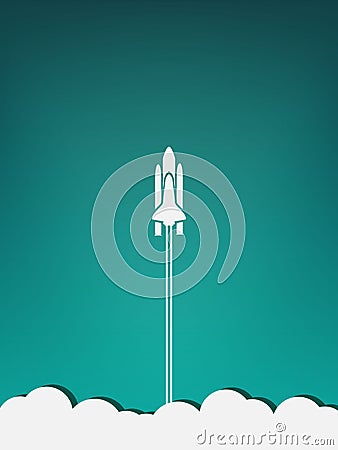 Spaceship take off minimalist poster Vector Illustration