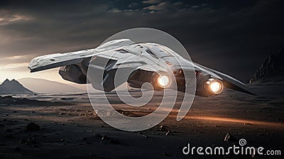 Spaceship in the Universe, spacecraft flying in deep space with stars in the background. Future scientific vessel Stock Photo