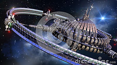 Spaceship wheel in interstellar travel Stock Photo