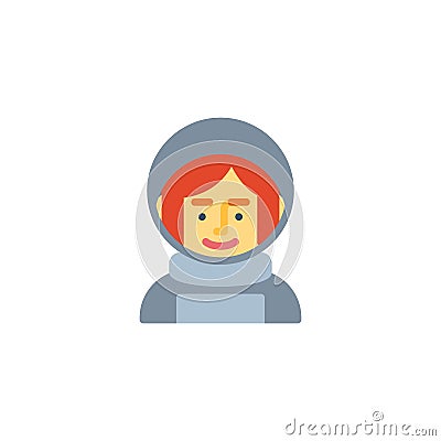 Spacewoman in space suit flat icon Vector Illustration