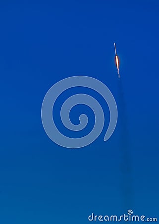 SpaceX Falcon 9 rocket in flight after take-off. Editorial Stock Photo