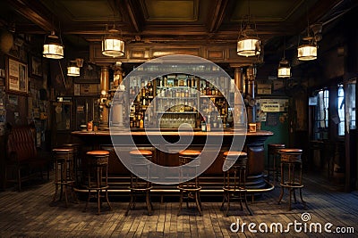 Spacious Bar interior vintage loft. Generate Ai Stock Photo