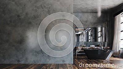 Spacious bathroom in loft, industrial style Stock Photo