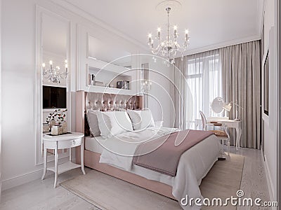 Spacious and Bright Modern Contemporary Classic Bedroom Cartoon Illustration