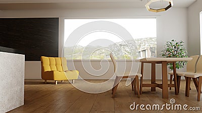 The spacious and comfortable living room has a stylish and simple design style Stock Photo