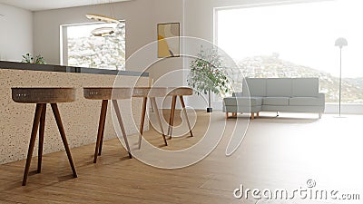 The spacious and comfortable living room has a stylish and simple design style Stock Photo