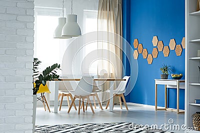 Spacious dining room with cork Stock Photo