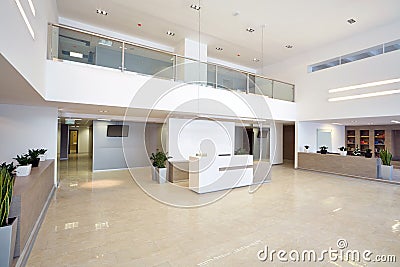 Spacious empty reception hall in modern building Stock Photo