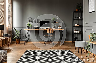 Spacious grey living room interior Stock Photo