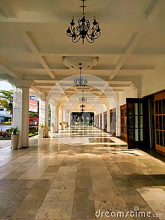 A spacious hallway with a colonial architectural style, from Arbaya Dance Studio Surabaya. Editorial Stock Photo