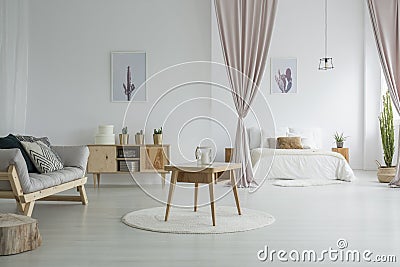 Spacious living room with bedroom Stock Photo