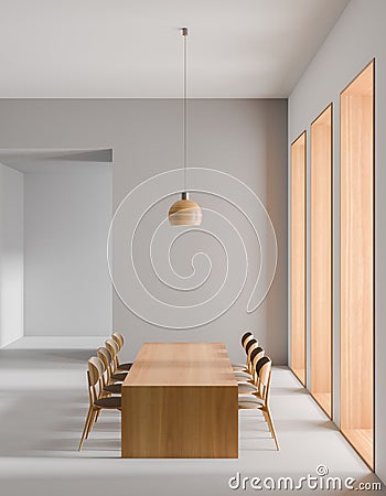 Spacious modern dining room. Minimalist dining room design. 3D illustration Cartoon Illustration