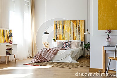 Spacious warm bedroom Stock Photo