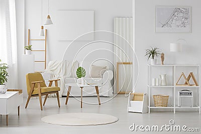 Spacious, white living room interior Stock Photo