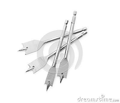 Spade drill bits isolated on white. Carpenter`s tools Stock Photo