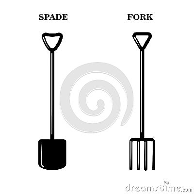 Spade and pitchfork icons in simple style Cartoon Illustration