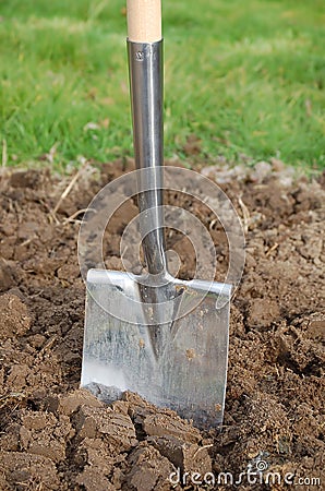 Spade in the soil Stock Photo