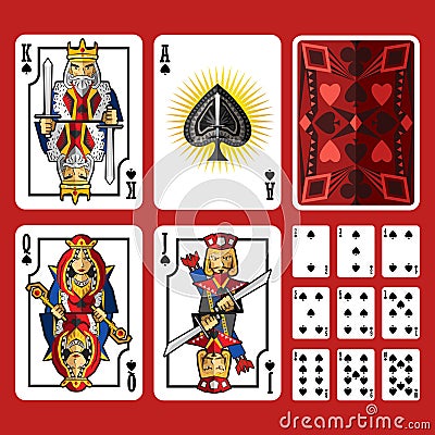 Spade Suit Playing Cards Full Set Vector Illustration