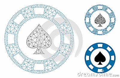 Spades Casino Chip Vector Mesh Network Model and Triangle Mosaic Icon Vector Illustration