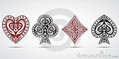 Spades, hearts, diamonds, clubs poker cards symbols grey background Vector Illustration